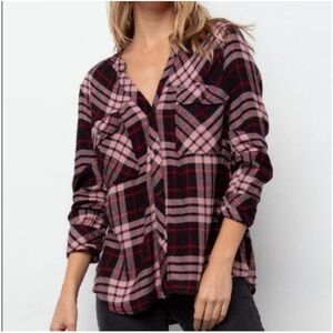 Rails Bentley Black & Pink Plaid Button Down Flannel Shirt Size Small